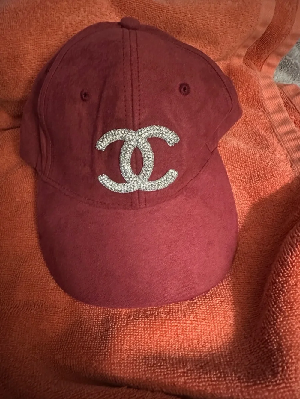 Embellished Burgundy Baseball Cap with Crystal Logo - Picture 1 of 4
